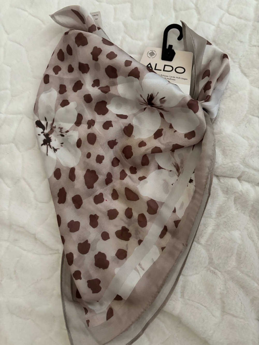 ALDO Multi-Use Square Scarf Taupe Floral & Spot Print - Picture 3 of 9